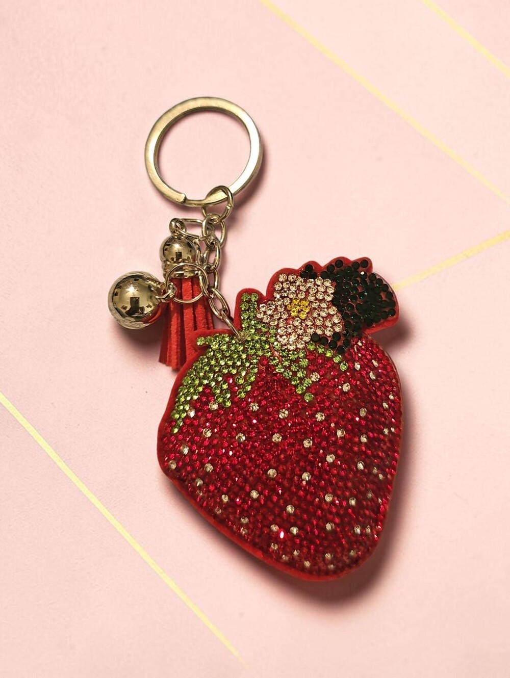 Sassified Boutique Nwt Red Rhinestone Strawberry Keychain with Gold Hardware